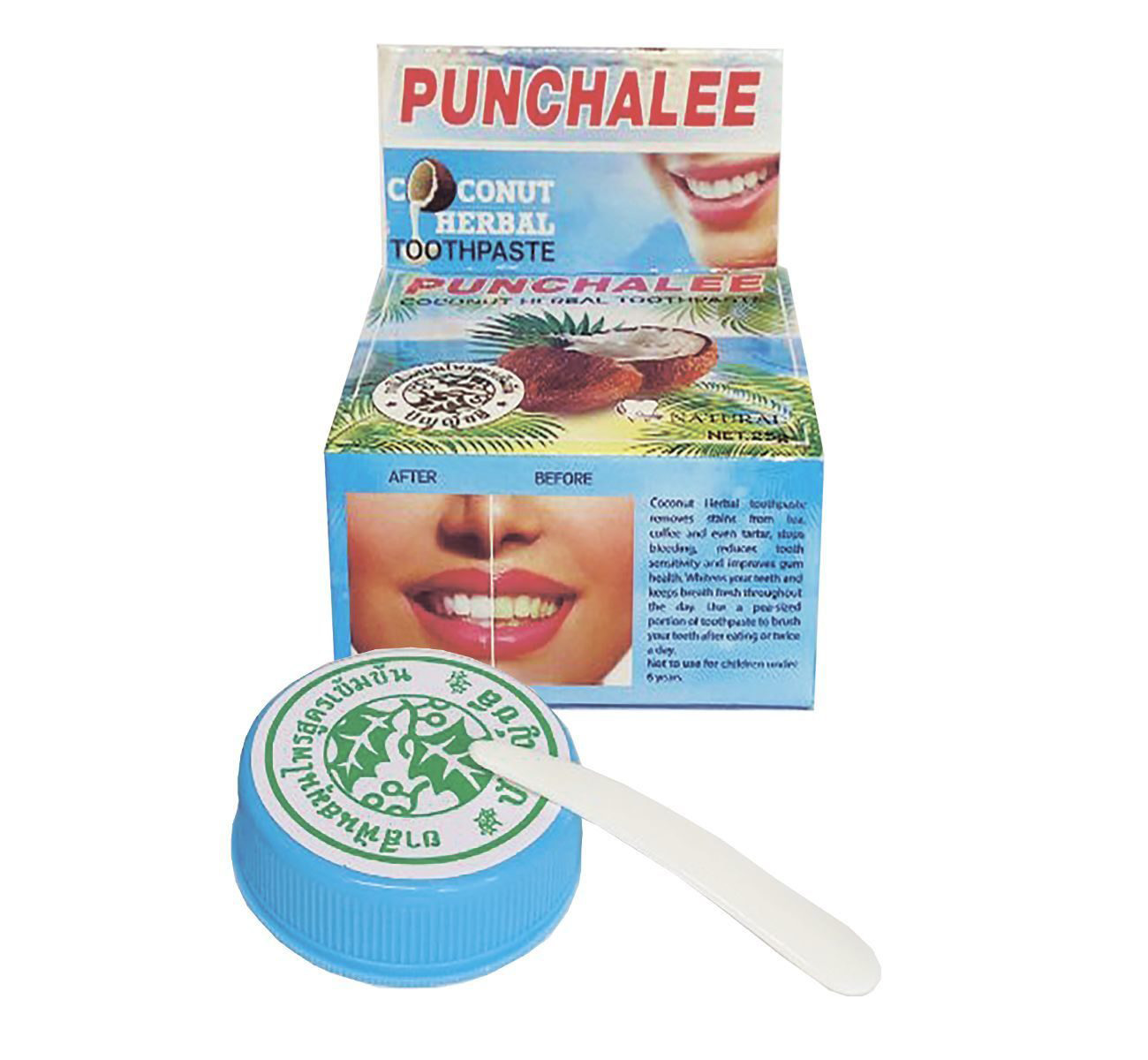 Круглая отбеливающая зубная паста с Кокосом PUNCHALEE Coconut Herbal Toothpaste купить в Москве и Московской области. punchalee-coconut-herbal-toothpaste