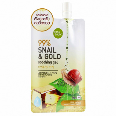 Натуральный крем-гель для чувствительной кожи с улиточным муцином, алоэ вера и золотом Baby Bright Snail Gold Soothing Gel 50 мл. Таиланд